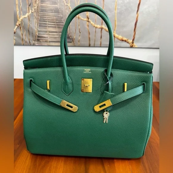 H birkin B35 custom bamboo green TOGO leather GHW gold hardware box dustbag NWOT - Picture 6 of 17